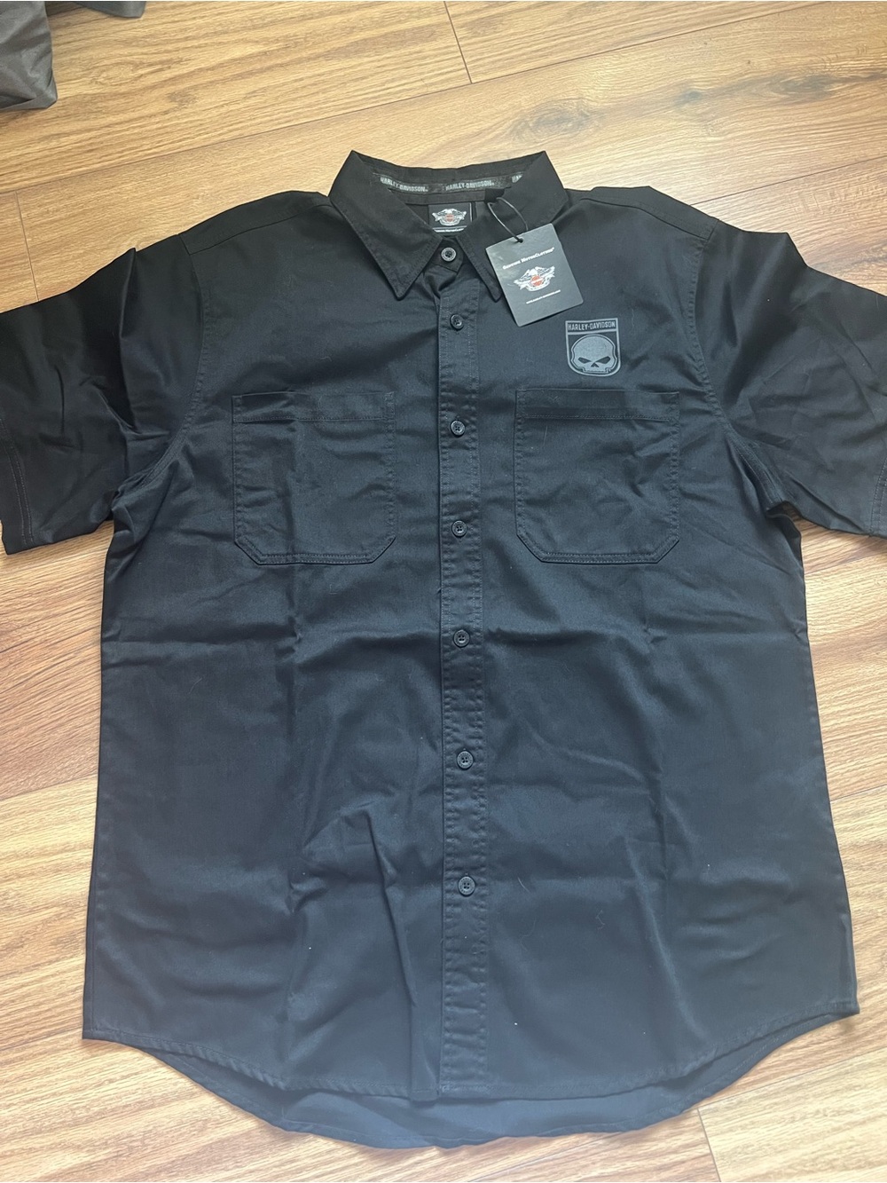 NWT Harley Davidson Willie G Skull Short Sleeve Button Up Work Shirt Black XL